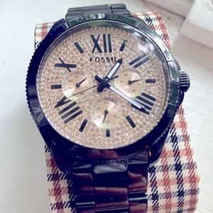 Fossil watch- black and gold.